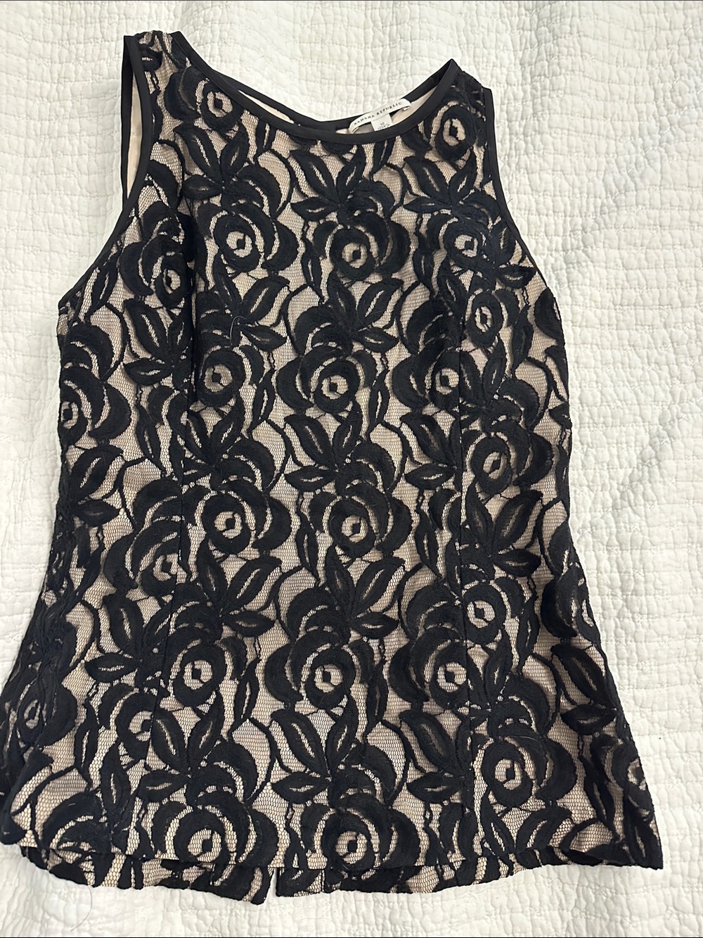 Banana Republic Black Lace Overlay Shell with Nude Lining